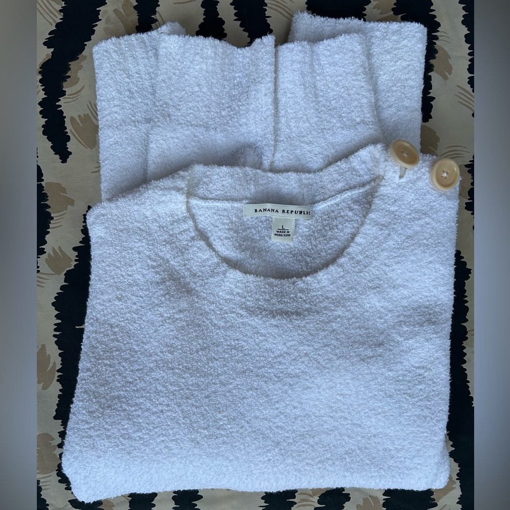BANANA REPUBLIC Women’s Cotton Blend Crewneck Pullover White Sweater Size: L - Picture 10 of 10